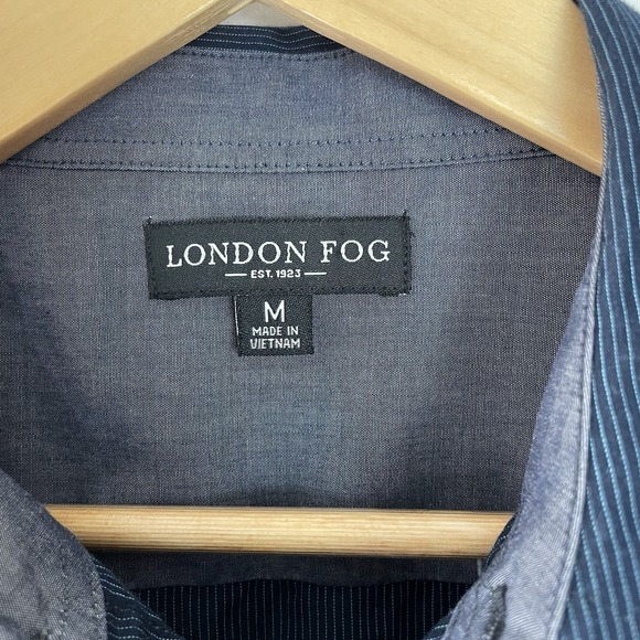 London Fog Shirt Mens Medium M Button Front Long Sleeve Blue Pinstripe - Picture 3 of 9